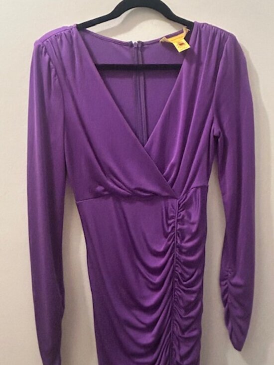Catherine Malandrino Lush Purple Ruched V Neck Bodycon Silk Nylon Dress - Picture 7 of 16